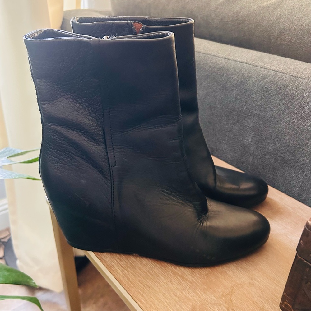 Vince "Michela" Leather Wedge Boots.